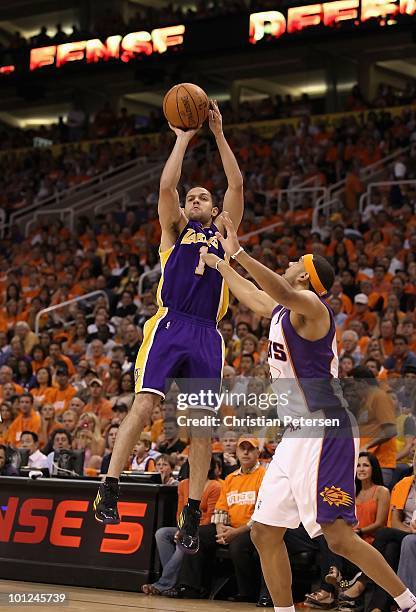 Jordan Farmar of the Los Angeles Lakers in action during Game Three of the Western Conference finals of the 2010 NBA Playoffs against the Phoenix...