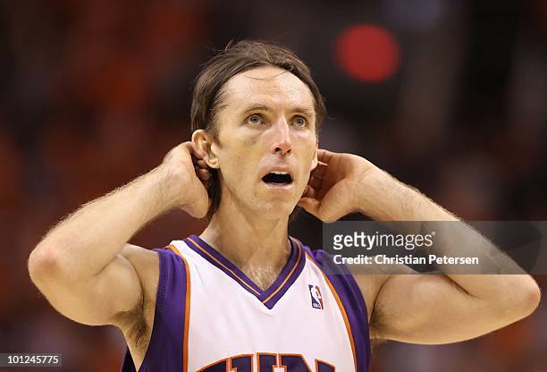 Steve Nash of the Phoenix Suns in action during Game Three of the Western Conference finals of the 2010 NBA Playoffs against the Los Angeles Lakers...