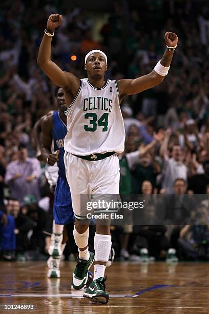 Paul Pierce of the Boston Celtics reacts against the Orlando Magic in Game Six of the Eastern Conference Finals during the 2010 NBA Playoffs at TD...