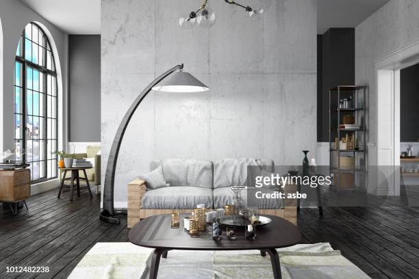 loft home interior - floor lamp stock pictures, royalty-free photos & images