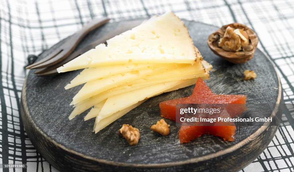 Manchego cheese,walnut and star-shaped fruit paste