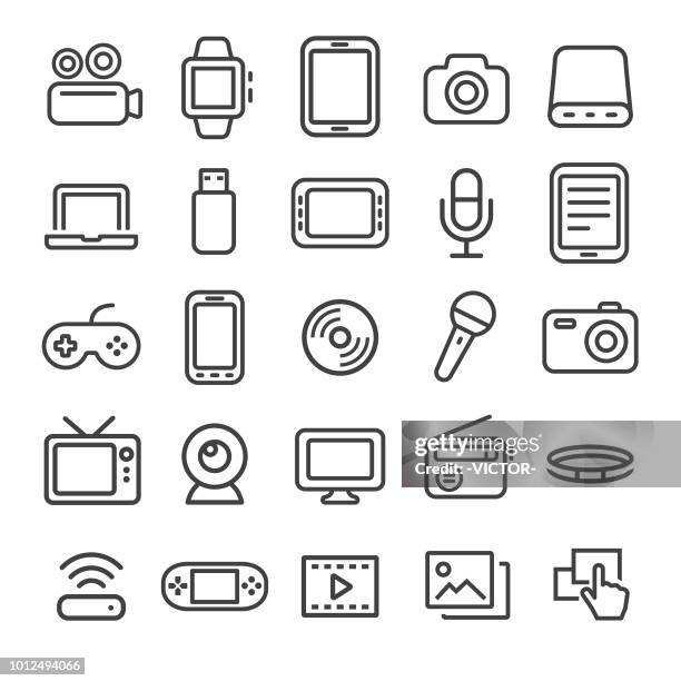 stockillustraties, clipart, cartoons en iconen met multimedia icons - slim line serie - television camera