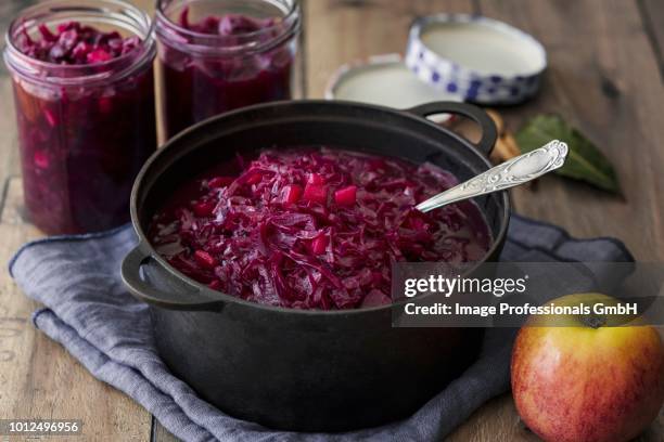 apple red cabbage in a pot - red cabbage stock pictures, royalty-free photos & images