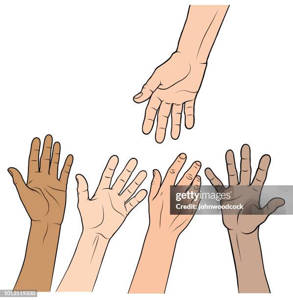 stockillustraties, clipart, cartoons en iconen met a hand illustratie helpen - grijpen