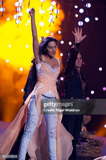 Eva Rivas of Armenia performs during the final dress rehearsal of the Eurovision Song Contest on May 28, 2010 in Oslo, Norway. On May 28, 2010 in...