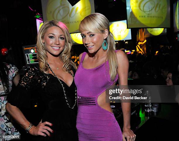 Playboy Playmates Kelly Carrington and Sara Jean Underwood pose during the Bunny Bash at the Eve nightclub at Crystals at CityCenter early May 29,...