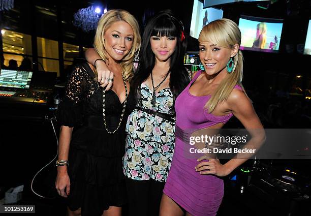 Playboy Playmates Kelly Carrington, Tamara Sky and Sara Jean Underwood pose during the Bunny Bash at the Eve nightclub at Crystals at CityCenter...