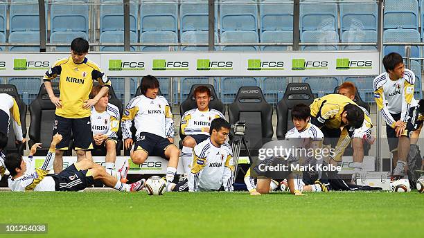 The Japanese team warm-up ahead of a Japan training session at UPC-Arena on May 29, 2010 in Graz, Austria.