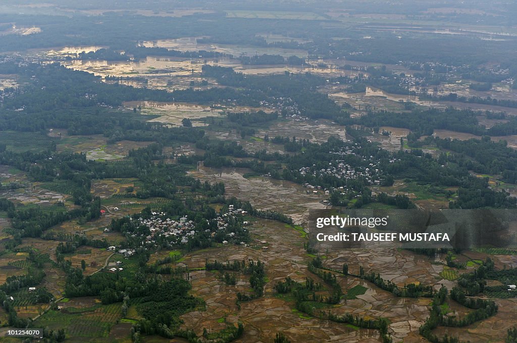 Aerial view of water logged fields on th