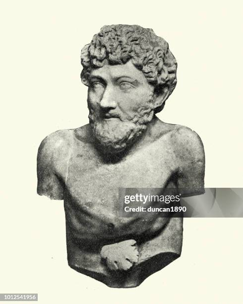 stockillustraties, clipart, cartoons en iconen met buste van de oude griekse fabeldichter aesop en verteller - greek statue