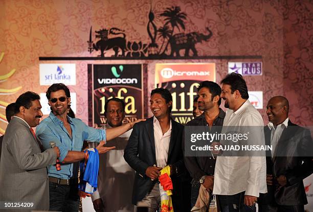 Indian Bollywood actor Hrithik Roshan, Sri Lankan Economic Development Minister Lakshman Yapa Abeywardena, Sri Lankan cricketer Kumar Sangakkara and...