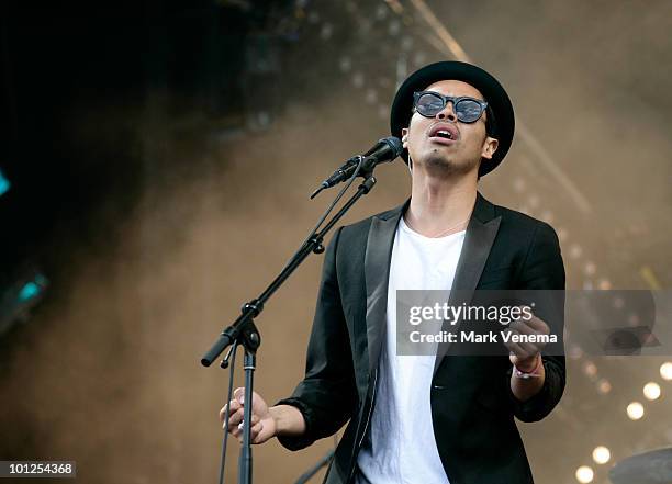 Dougy Mandagi of The Temper Trap performs live at day 1 of the Pinkpop Festival on May 28, 2010 in Landgraaf, Netherlands.