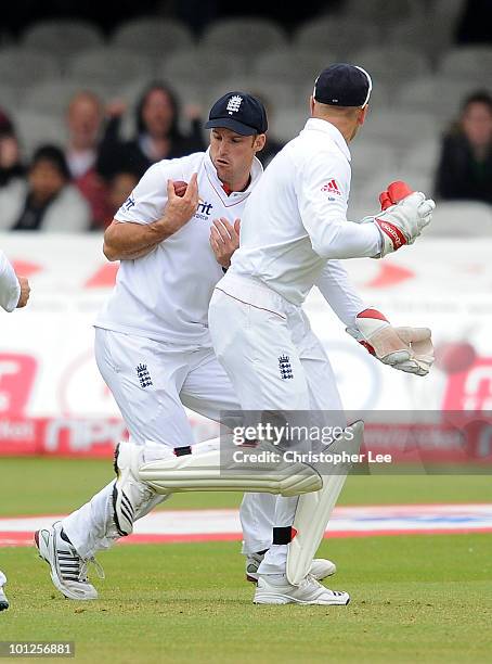 Andrew Strauss of England catches out Shakib Al Hasan of Bangladesh after Matt Prior spils the catch during day 3 of the 1st npower Test match...