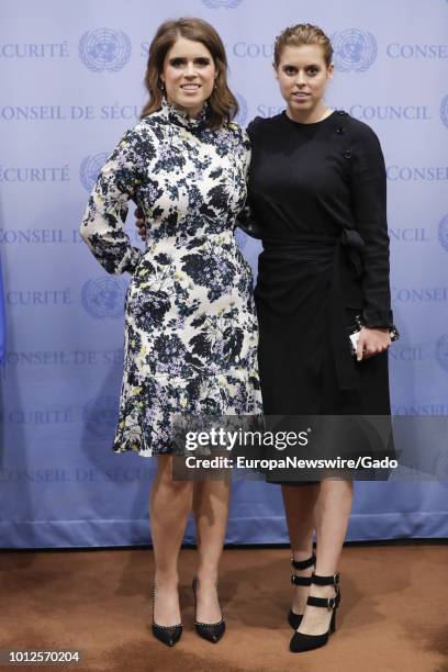 Full length portrait of Princess Eugenie and her Sister Princess Beatrice of York at the United Nations in New York City, New York, July 26, 2018.