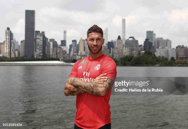 Sergio Ramos of Real Madrid poses during the new third kit launch on August 6, 2018 in New York, NY.