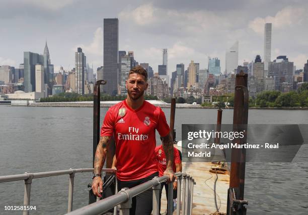 Sergio Ramos of Real Madrid poses during the new third kit launch on August 6, 2018 in New York, NY.