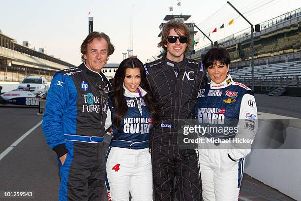 Arie Luyendyk, Kim Kardashian, Arie Luyendyk Jr and Kris Jenner visit the Indianapolis Motor Speedway on May 29, 2010 in Indianapolis, Indiana.