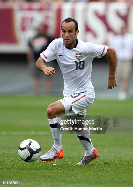 Landon Donovan of the United States handles the ball during a pre-World Cup warm-up match against Turkey at Lincoln Financial Field on May 29, 2010...