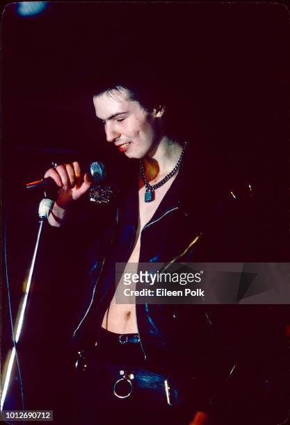 British Punk musician Sid Vicious performs on stage at Max's Kansas City nightclub, New York, New York, September 1978.