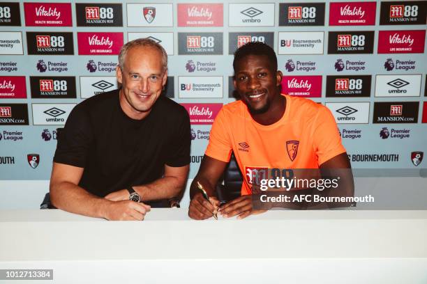 Bournemouth new signing Jefferson Lerma poses at the Vitality Stadium on August 7, 2018 in Bournemouth, England.