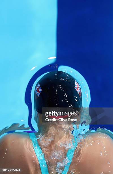 Aimee Willmott of Great Britain competes in the Women's 200m individual medley swimming semi-finalsat the Tollcross swimming centre during the 2018...