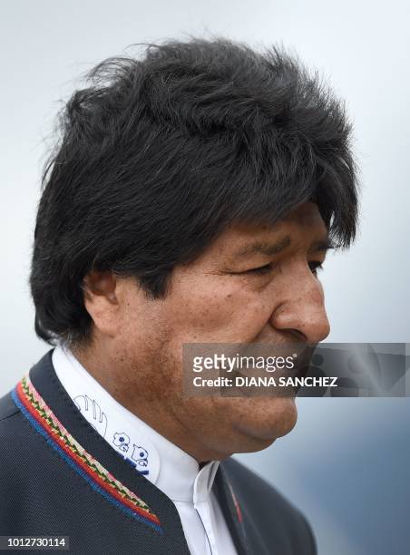 Bolivian President Evo Morales arrives on August 7, 2018 at the CATAM military airport in Bogota, where he will attend Colombia's President Ivan...