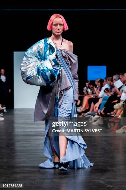 Model presents a creation by Finnish designer Kila Maria Järvinen of the Designers Nest, a platform for Nordic design graduates, during the...