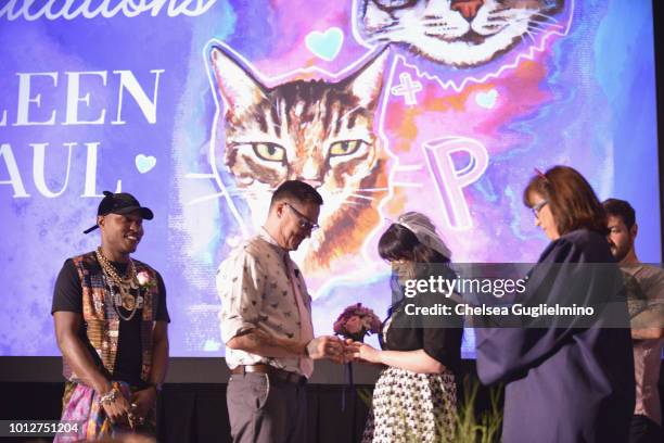 Moshow The Cat Rapper looks on as Paul and Colleen get married at CatCon Worldwide 2018 at Pasadena Convention Center on August 5, 2018 in Pasadena,...