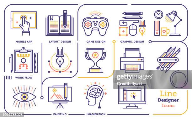 ilustrações, clipart, desenhos animados e ícones de conjunto de ícones do design gráfico linha - controle de video game