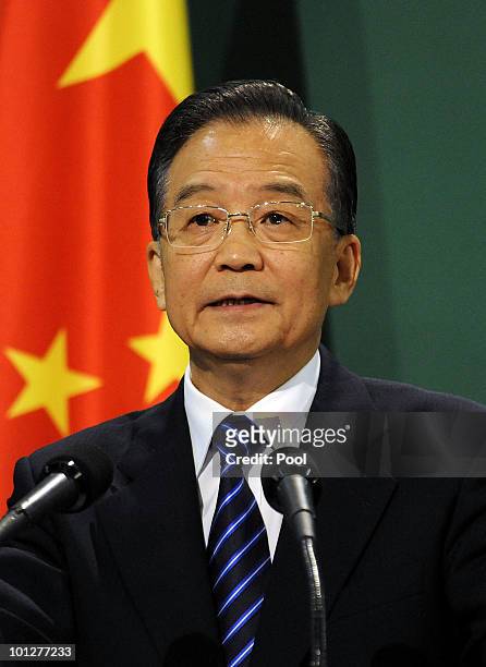 Chinese Premier Wen Jiabao speaks during a press conference of the East Asian 3 Nations Summit, also attended by South Korean President Lee Myung-Bak...
