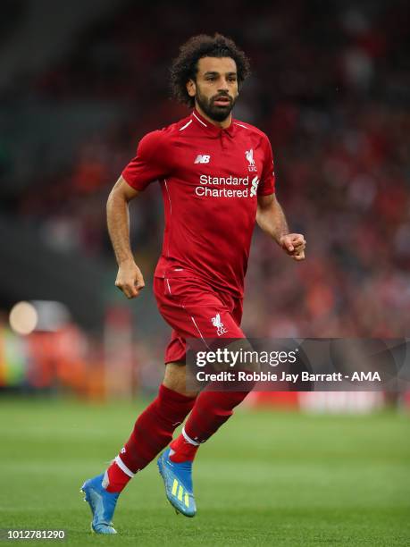 Mohamed Salah of Liverpool during the pre-season friendly between Liverpool and Torino at Anfield on August 7, 2018 in Liverpool, England.