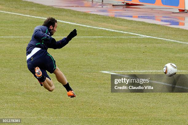 Giampaolo Pazzini of Italy in action during the friendly match between Italy and Settimo Torinese on May 30, 2010 in Sestriere near Turin, Italy.