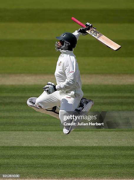 Tamim Iqbal of Bangladesh celebrates his 100 during day four of the 1st npower Test between England and Bangladesh played at Lords on May 30, 2010 in...