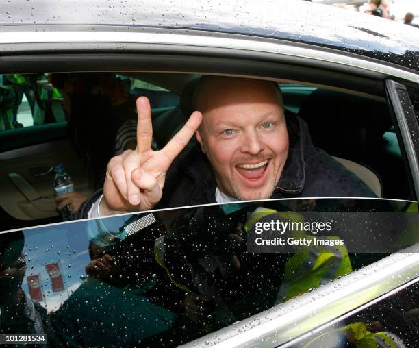 Stefan Raab, mentor of Eurovision Song Contest 2010 winner Lena Meyer-Landrut, is seen during the arrival at Hanover airport on May 30, 2010 in...