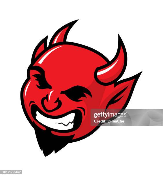 evil laughing devil mascot head vector icon - devils stock illustrations