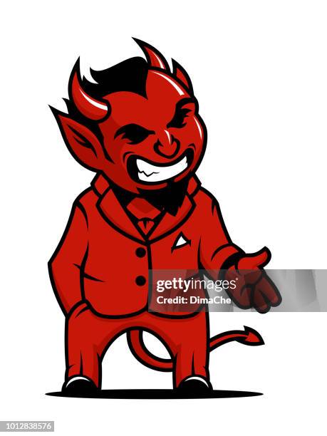 ilustraciones, imágenes clip art, dibujos animados e iconos de stock de empresario de diablo en traje rojo. jefe enojado con cuernos y cola de satanás. - los siete pecados capitales