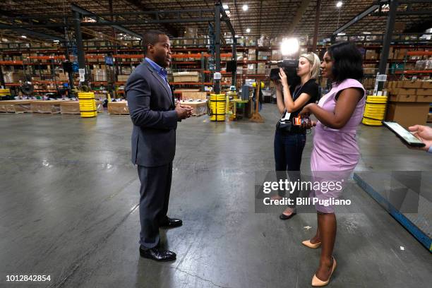 John James, Michigan GOP Senate candidate, does an interview with a news media outlet before holding an election night event at his business, James...