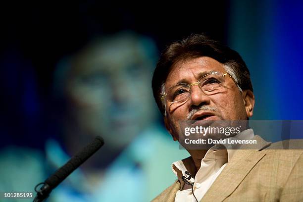 Pervez Musharraf , former President of Pakistan, discusses the volatility of the region, on stage at The Hay Festival on May 30, 2010 in Hay-on-Wye,...