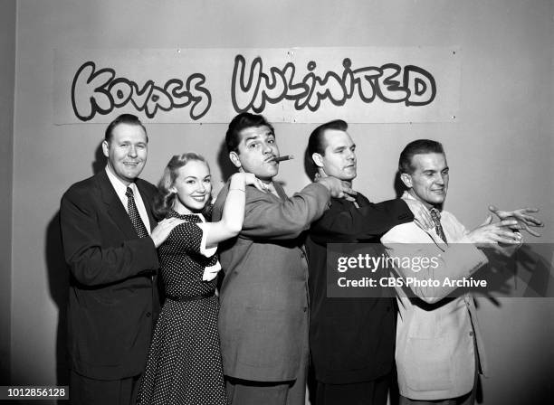 Kovacs Unlimited. September 8, 1952. New York, NY. CBS television comedy show, Kovacs Unlimited. From left to right, Ernie Hatrak, Edie Adams, Ernie...