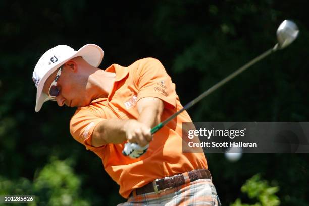 Ben Crane hits his tee shot on the sixth hole during the final round of the 2010 Crowne Plaza Invitational at the Colonial Country Club on May 30,...