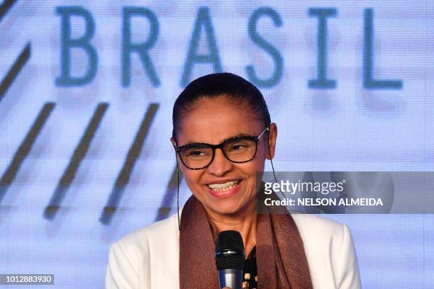Brazilian presidential candidate for the REDE party, Marina Silva, speaks during a technological forum in Sao Paulo, Brazil, on August 7, 2018