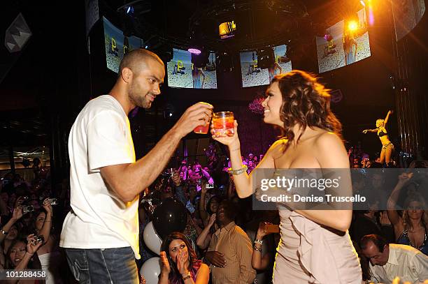 Tony Parker and Eva Longoria Parker attend Eve Nightclub at Crystals at CityCenter on May 29, 2010 in Las Vegas, Nevada.