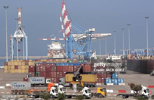 General view shows the Israeli army navy port of Ashdod on May 31 as local media said at several people killed when Israeli forces stormed a boat...