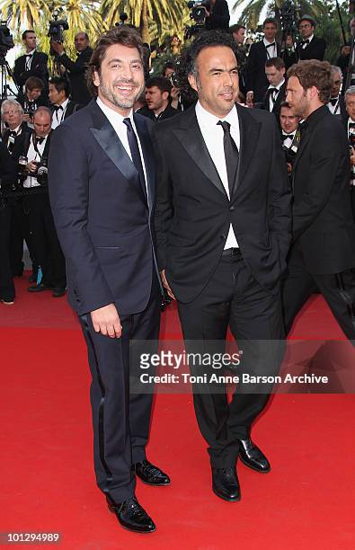 Director Alejandro Gonzalez Inarritu and actor Javier Bardem attend the Palme d'Or Closing Ceremony held at the Palais des Festivals during the 63rd...