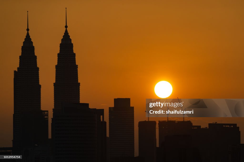 Majestic sunrise over downtown Kuala Lumpur, Malaysia.