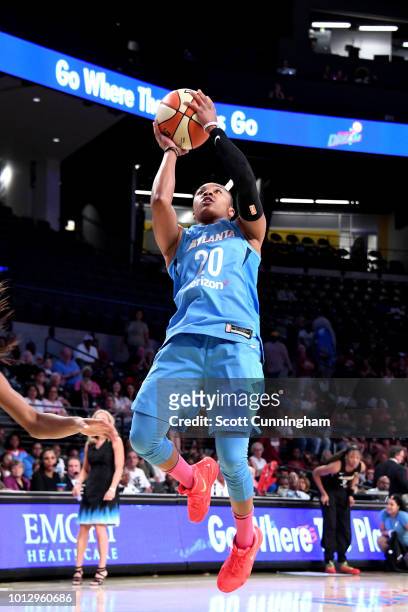 Alex Bentley of the Atlanta Dream shoots the ball during the game against the Las Vegas Aces on August 07, 2018 at McCamish Pavilion in Atlanta,...