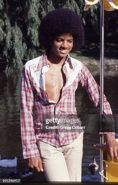 Michael Jackson of The Jacksons poses during a publicity photo shoot after being signed to Epic Records at the Jackson Family Home on August 17, 1978...