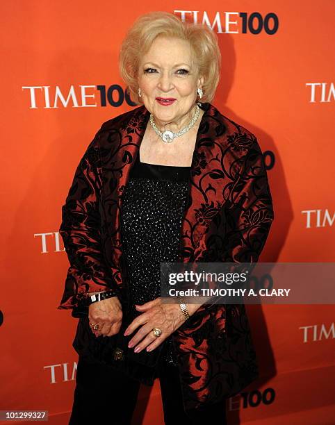 Betty White attends Time's 100 most influential people in the world gala at Frederick P. Rose Hall, Jazz at Lincoln Center on May 4, 2010. AFP PHOTO...