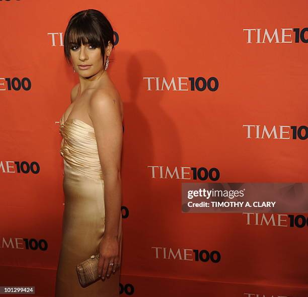 Lea Michele attends Time's 100 most influential people in the world gala at Frederick P. Rose Hall, Jazz at Lincoln Center on May 4, 2010. AFP PHOTO...