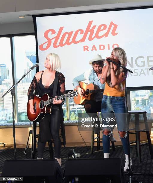 Ashlee Hewitt and Whitney Duncan of Post Monroe perform during Change the Conversation - Slacker Radio #WCE: Country Launch Party at The Steps at WME...